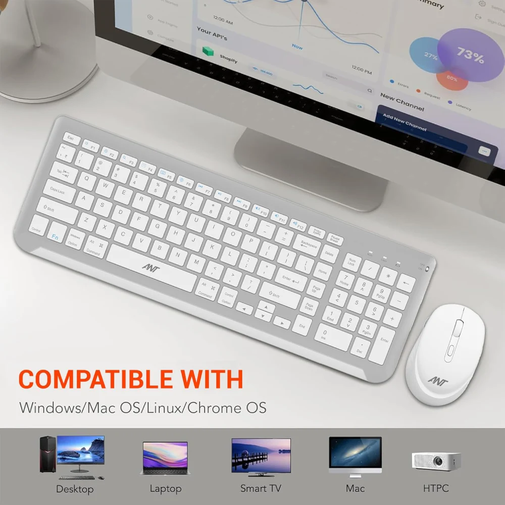 Ant Value Wireless Keyboard Mouse Combo White Silver (WK250) view 5